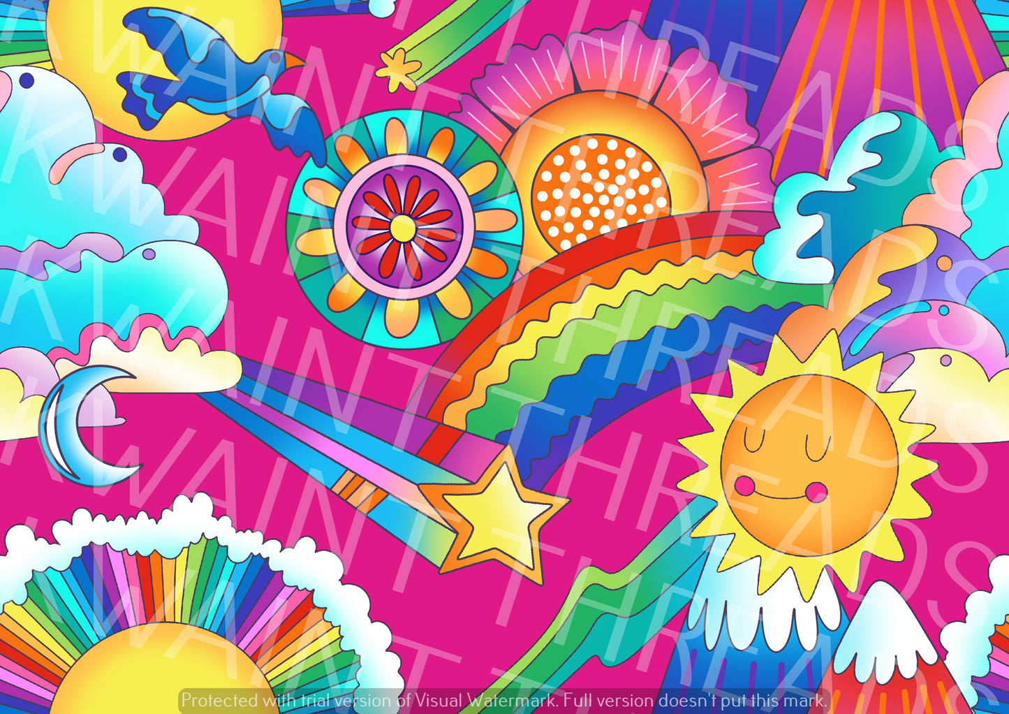 Karly Art Sunny Paradise Pink Suns Stars Rainbow Fabric On Demand Pre Orde