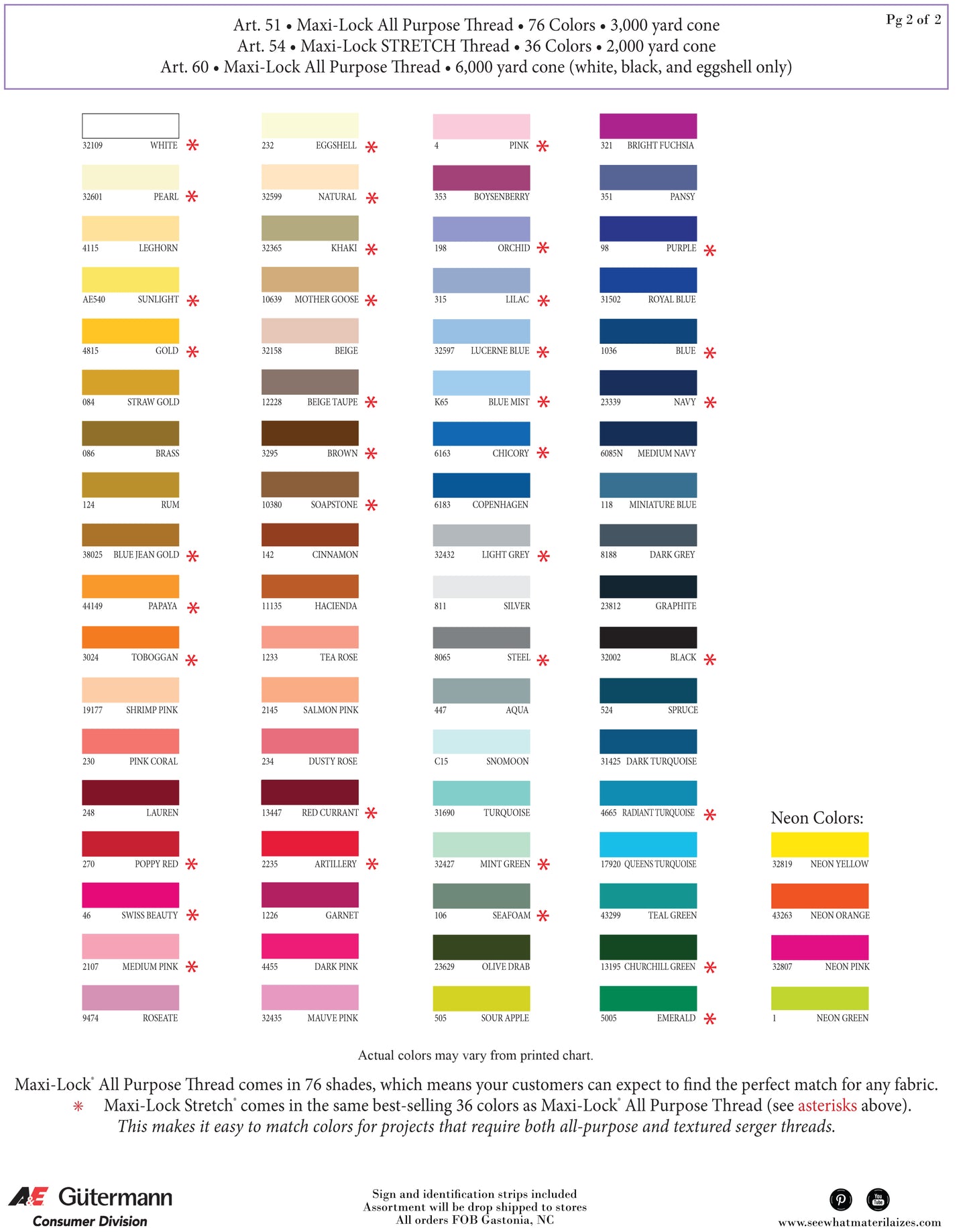 Maxi Lock Colour Chart