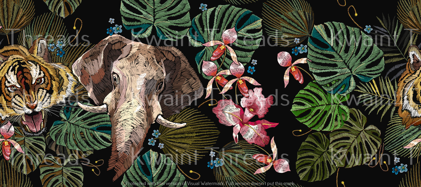 Kwaint Embroidery Elephants and Tiger
