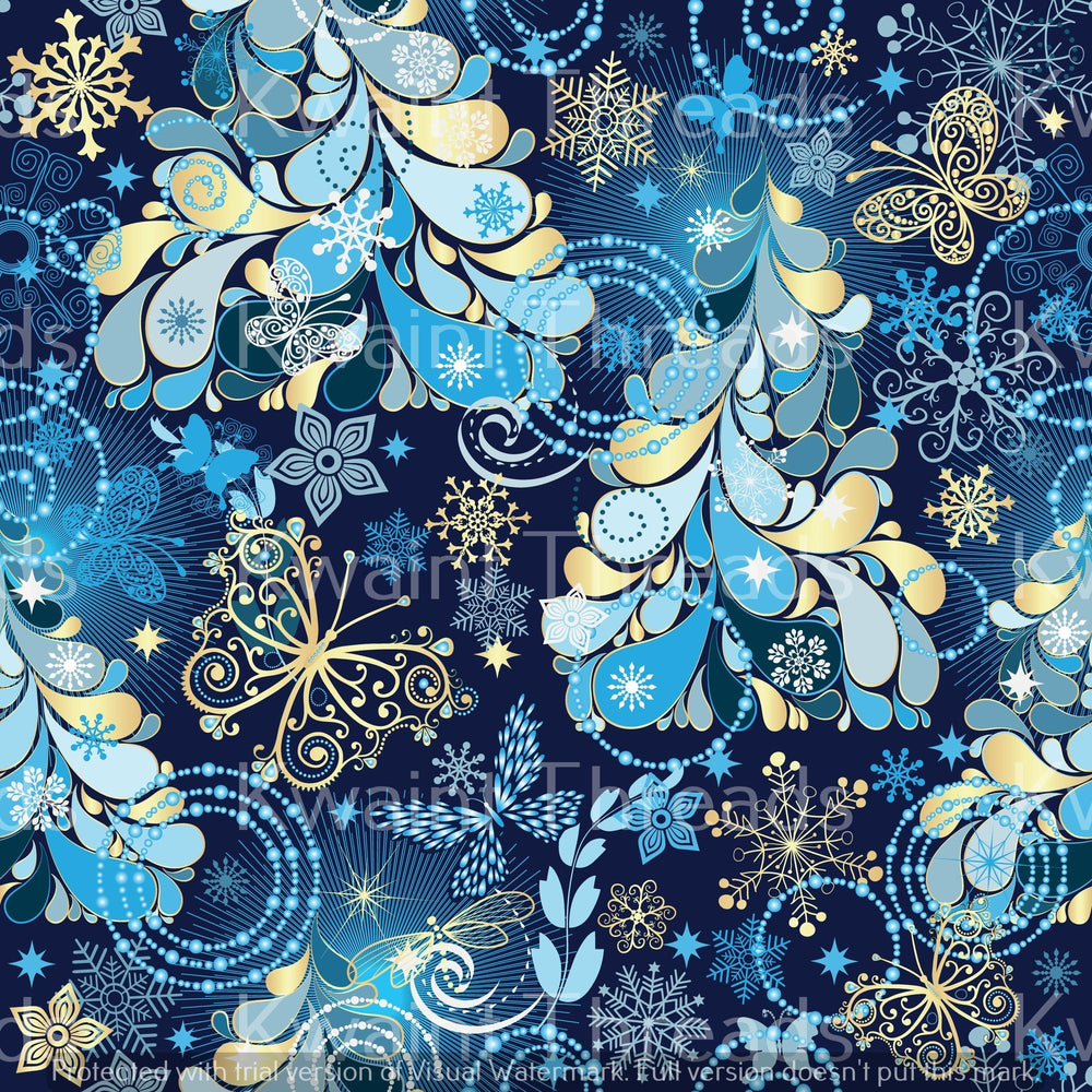Kwaint Blue Butterflies and Leaves Pre order Fabric
