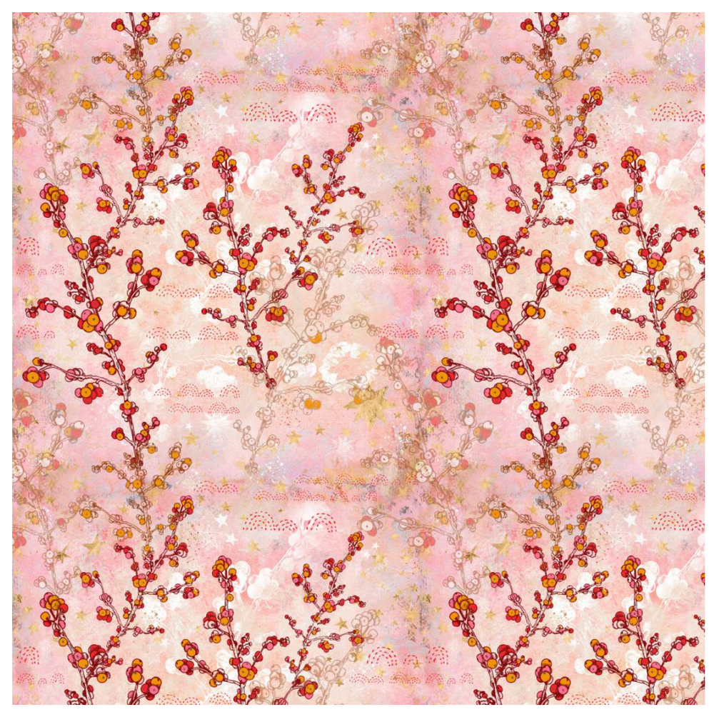 Lillestoff Berry Panicle Pink Organic 100% Cotton Woven Fabric Cotton
