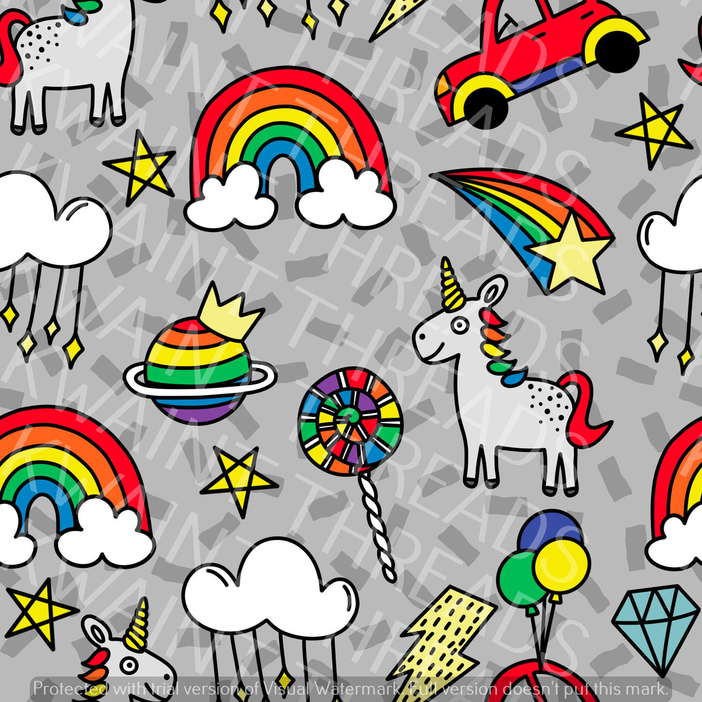 Fabric Mama Unicorny Unicorn Grey Fabric On Demand Pre Order