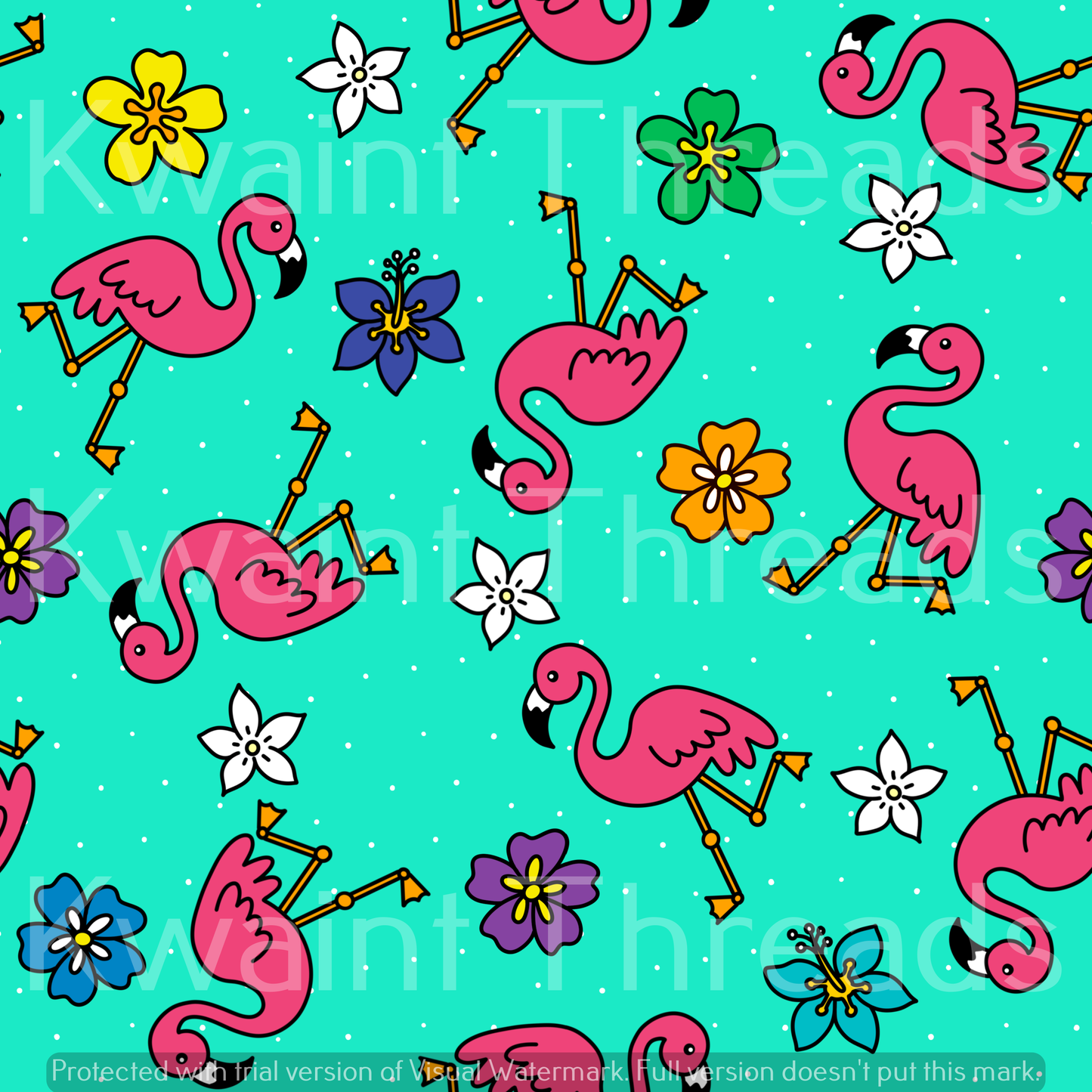 Fabric Mama Totally Tropical Rainbow Flamingos Fabric On Demand Pre Order