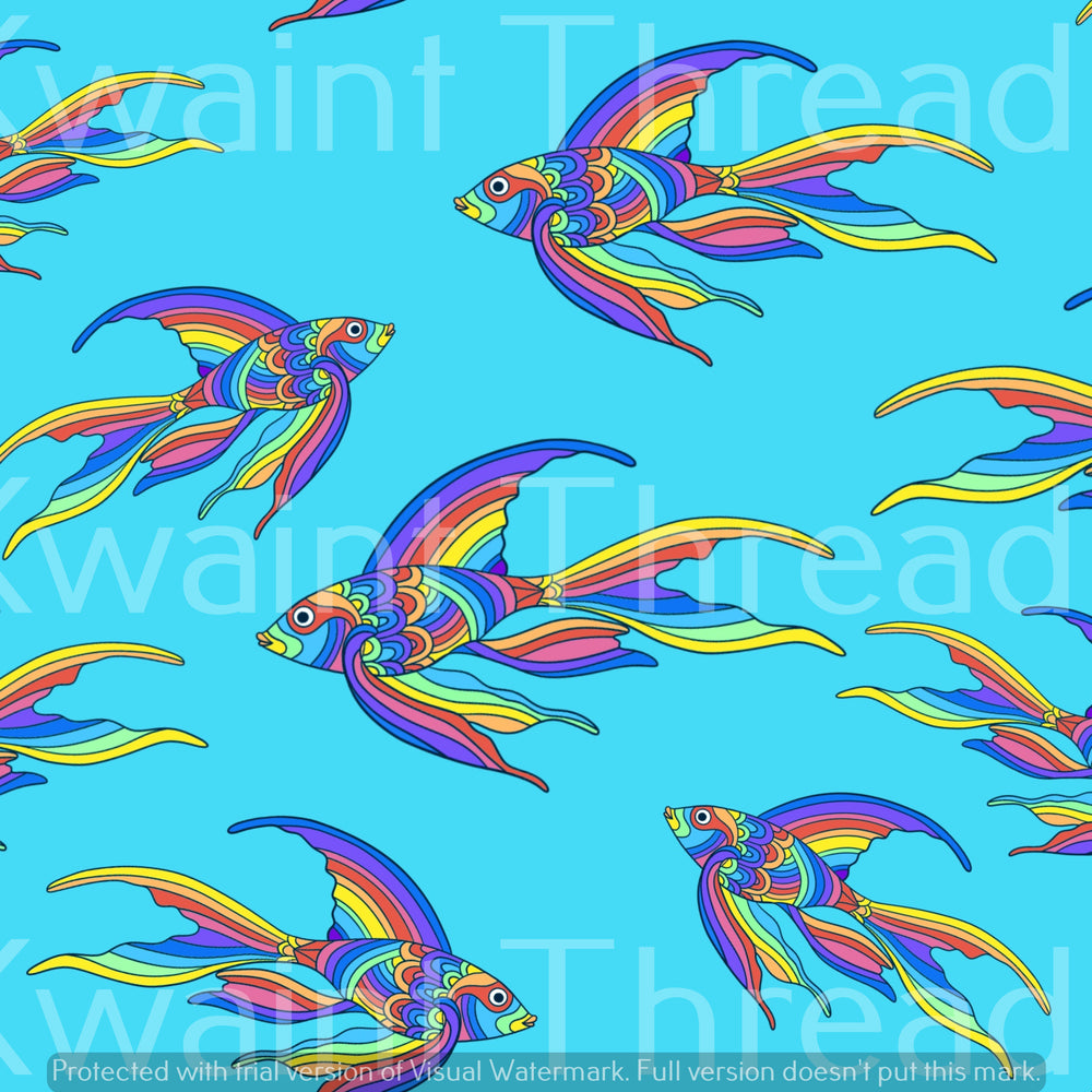 Karly Art Rainbow Fish Blue Fabric On Demand Pre Order