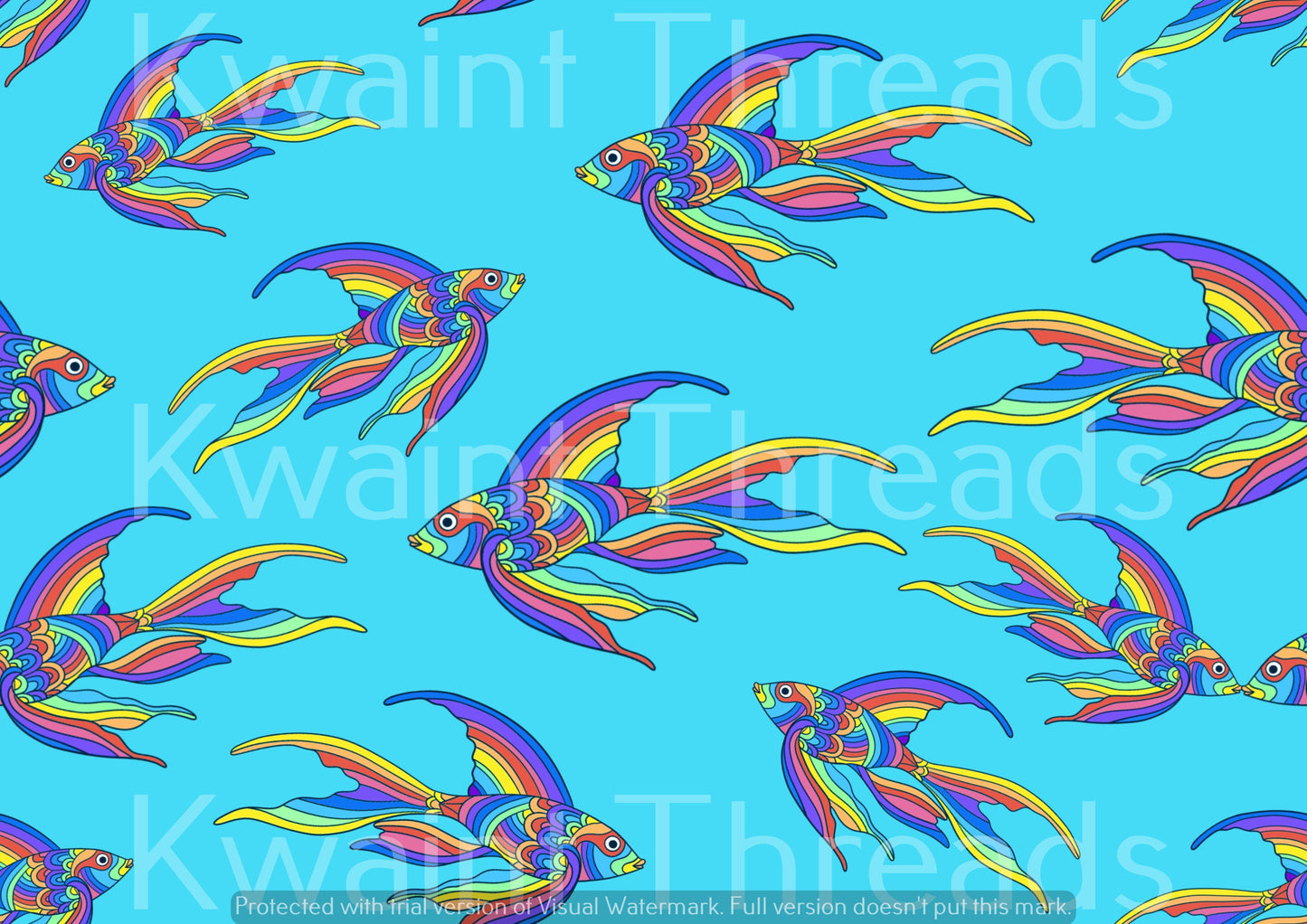 Karly Art Rainbow Fish Blue Fabric On Demand Pre Order