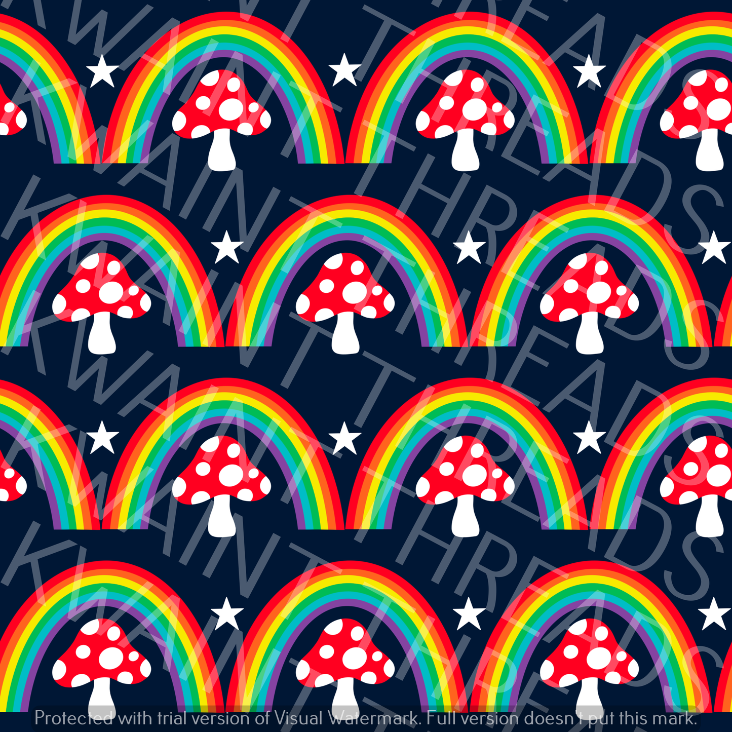 Fabric Mama Under the Rainbow Mushroom Fabric On Demand Pre Ord