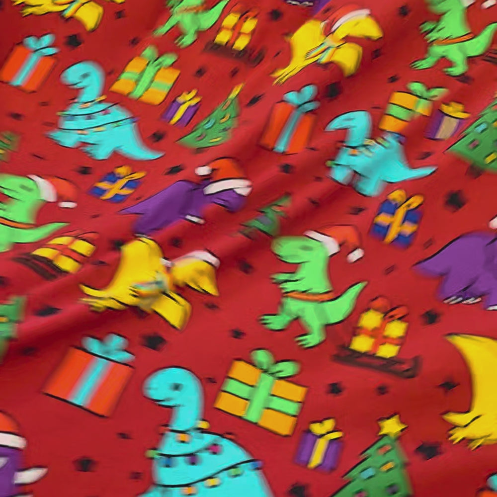 Fabric Mama Christmas Dino Presents Organic Cotton Lycra