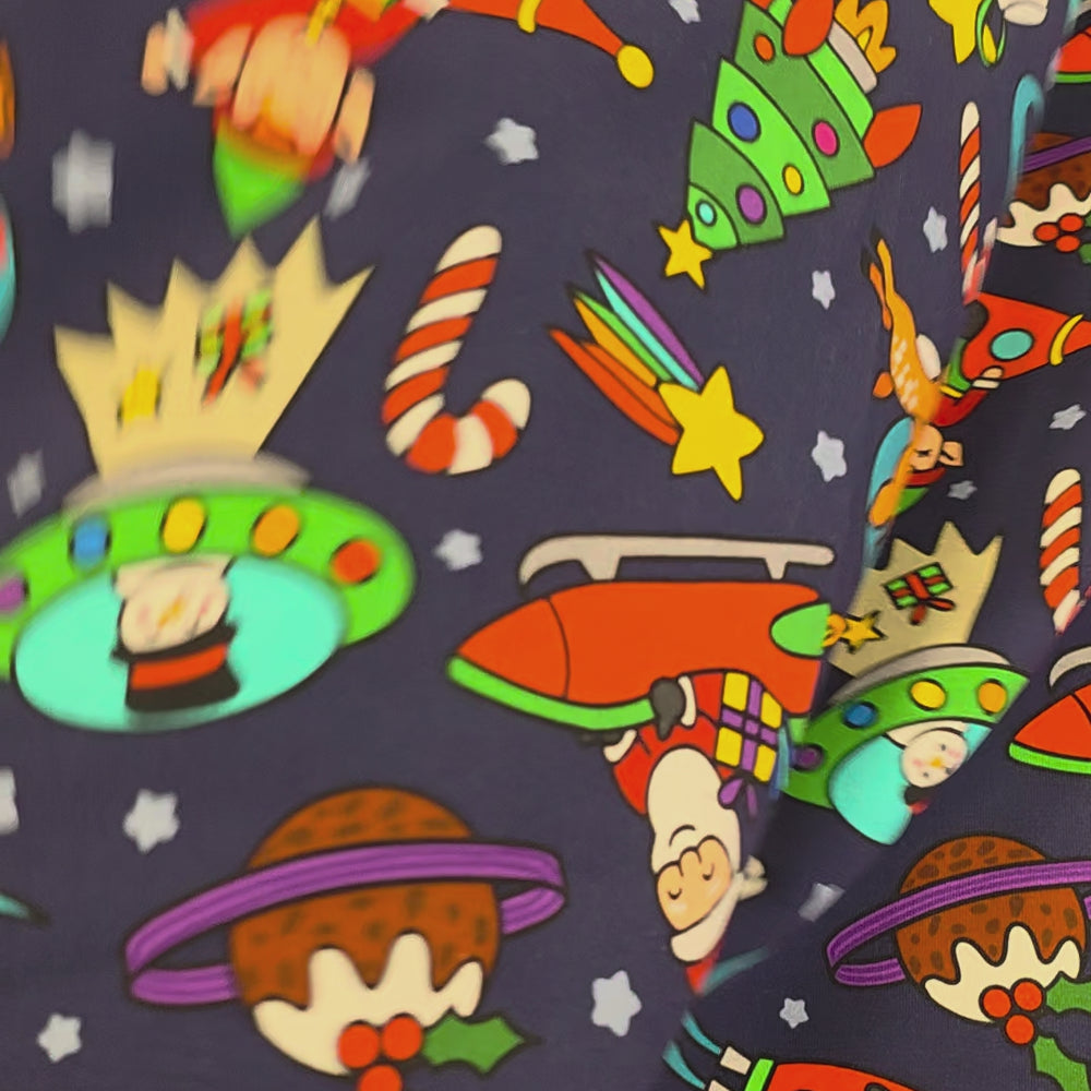 Fabric Mama Christmas Space Characters Organic Cotton Lycra