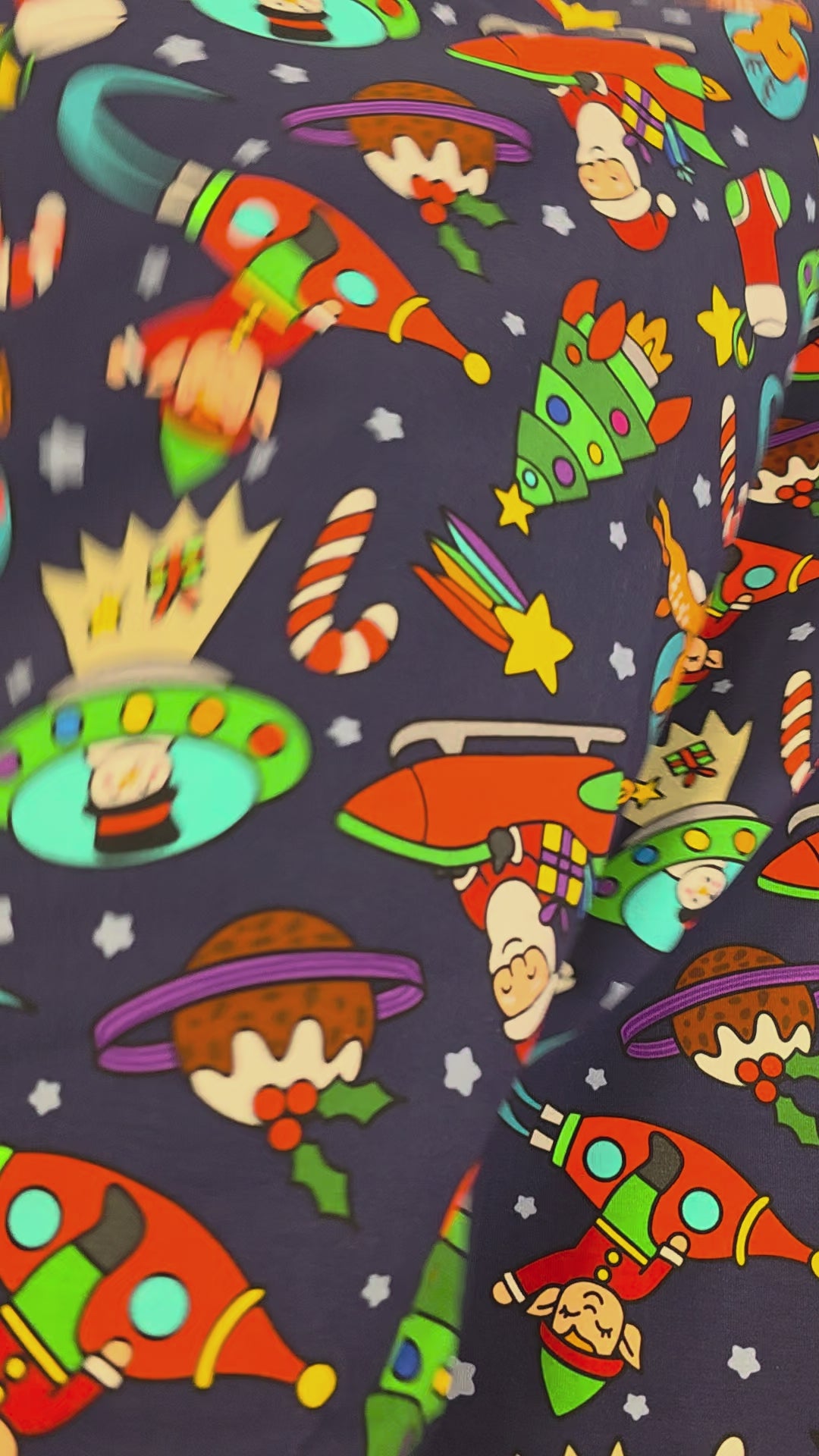 Fabric Mama Christmas Space Characters Organic Cotton Lycra