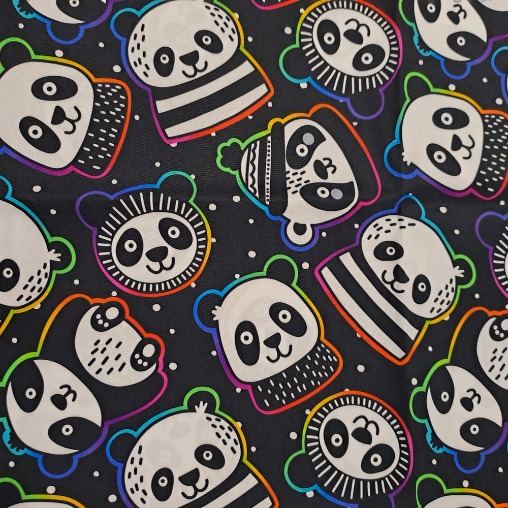 Fabric Mama Rainbow Pandas 150gsm Twill