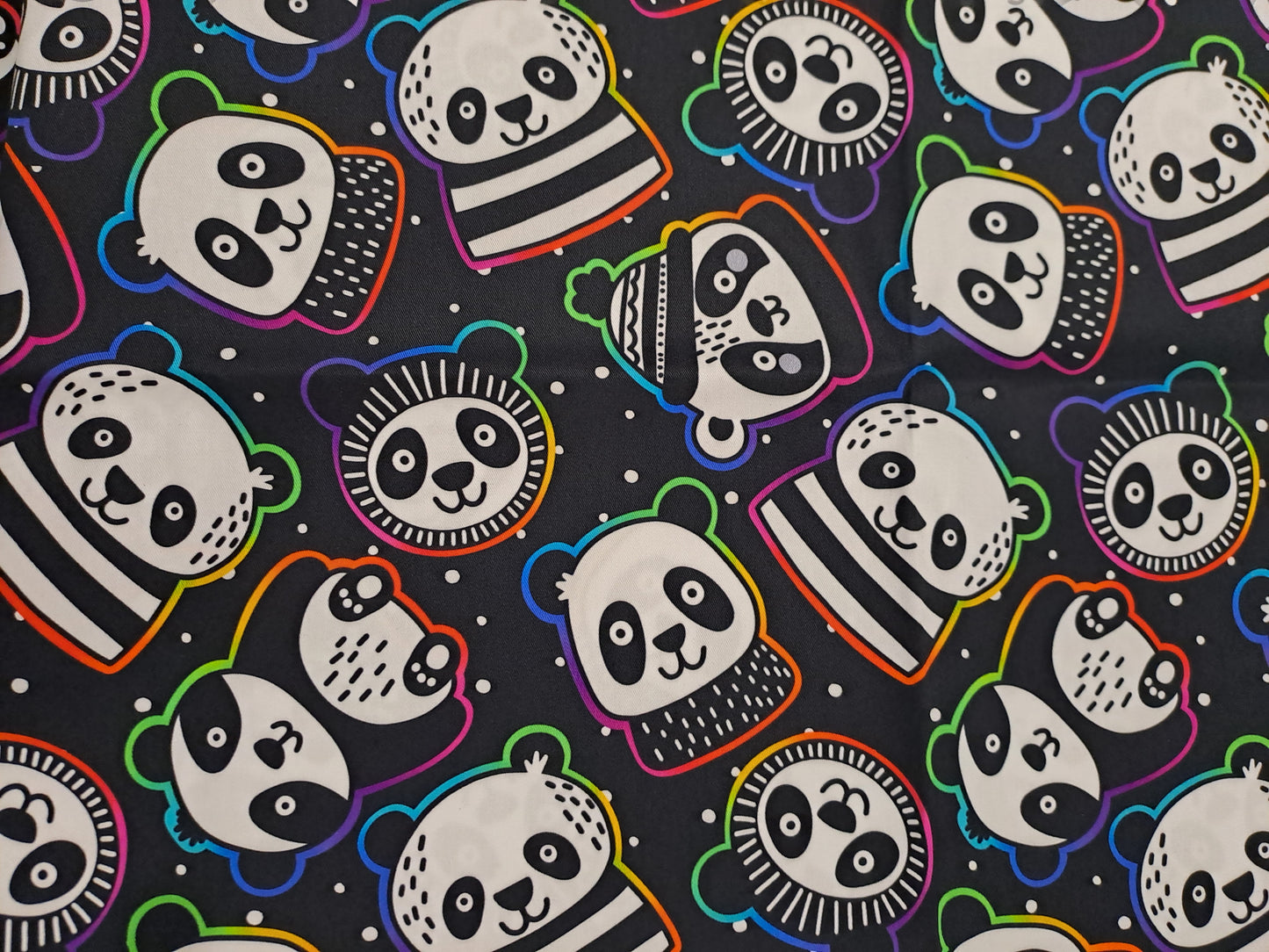 Fabric Mama Rainbow Pandas 150gsm Twill