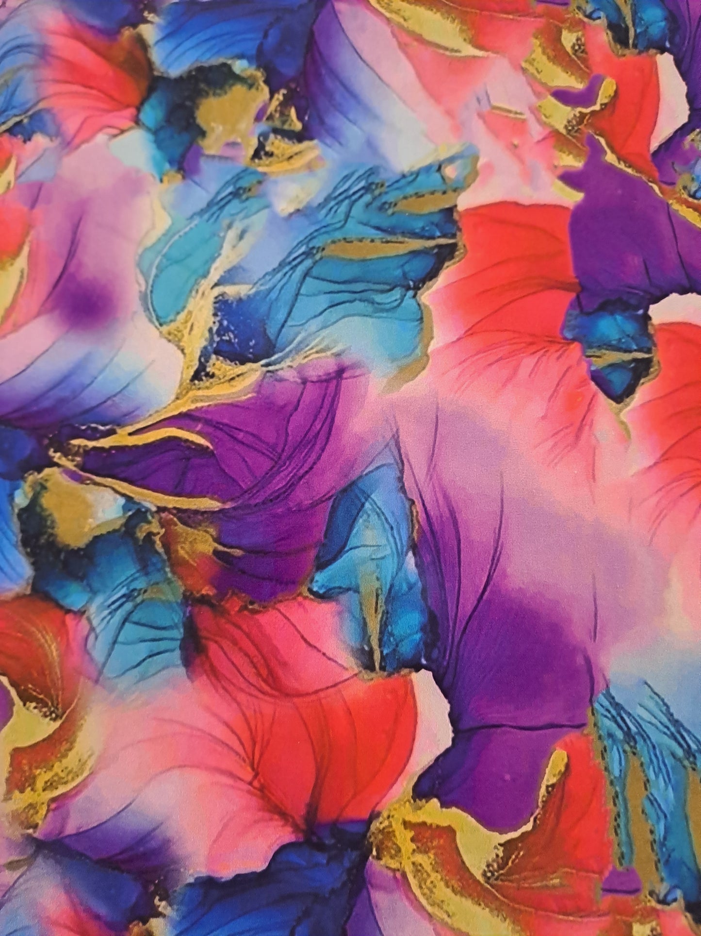 Kwaint Ink Marble Red Blue Green 140gsm Poplin