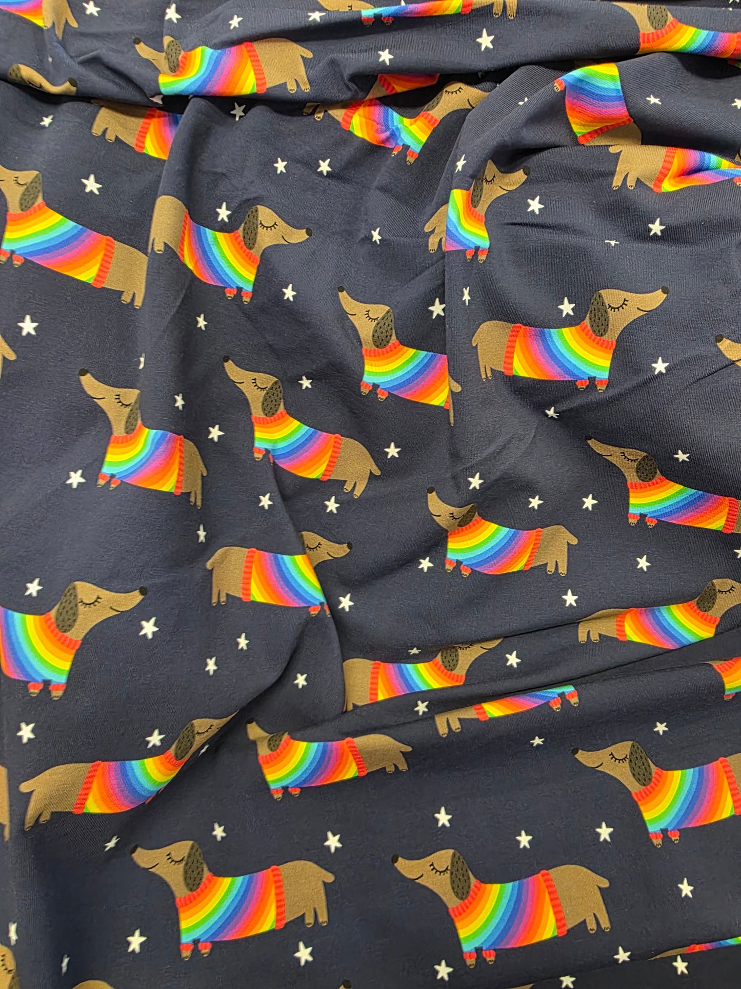 Fabric Mama Dachshunds Navy Organic Cotton Lycra