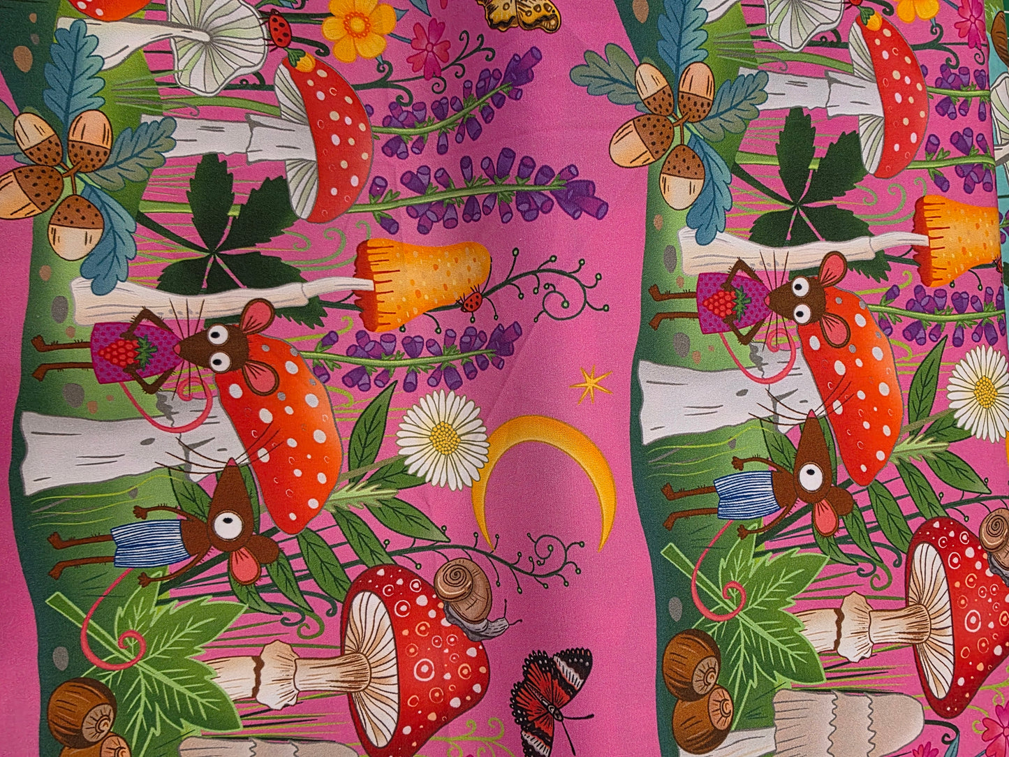 Karly Art Mouse & Mushrooms Pink Landscape Poplin
