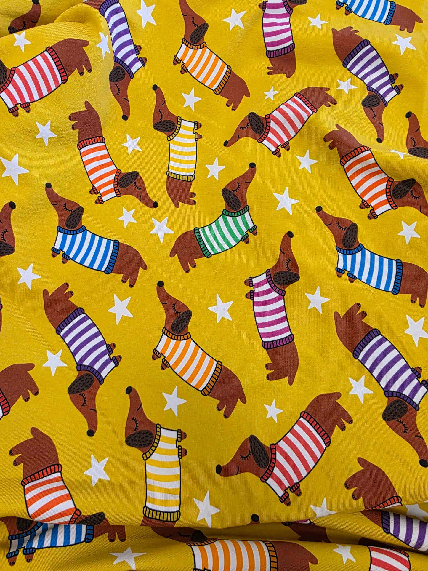 Fabric Mama Dachshunds Ochre Organic Poplin