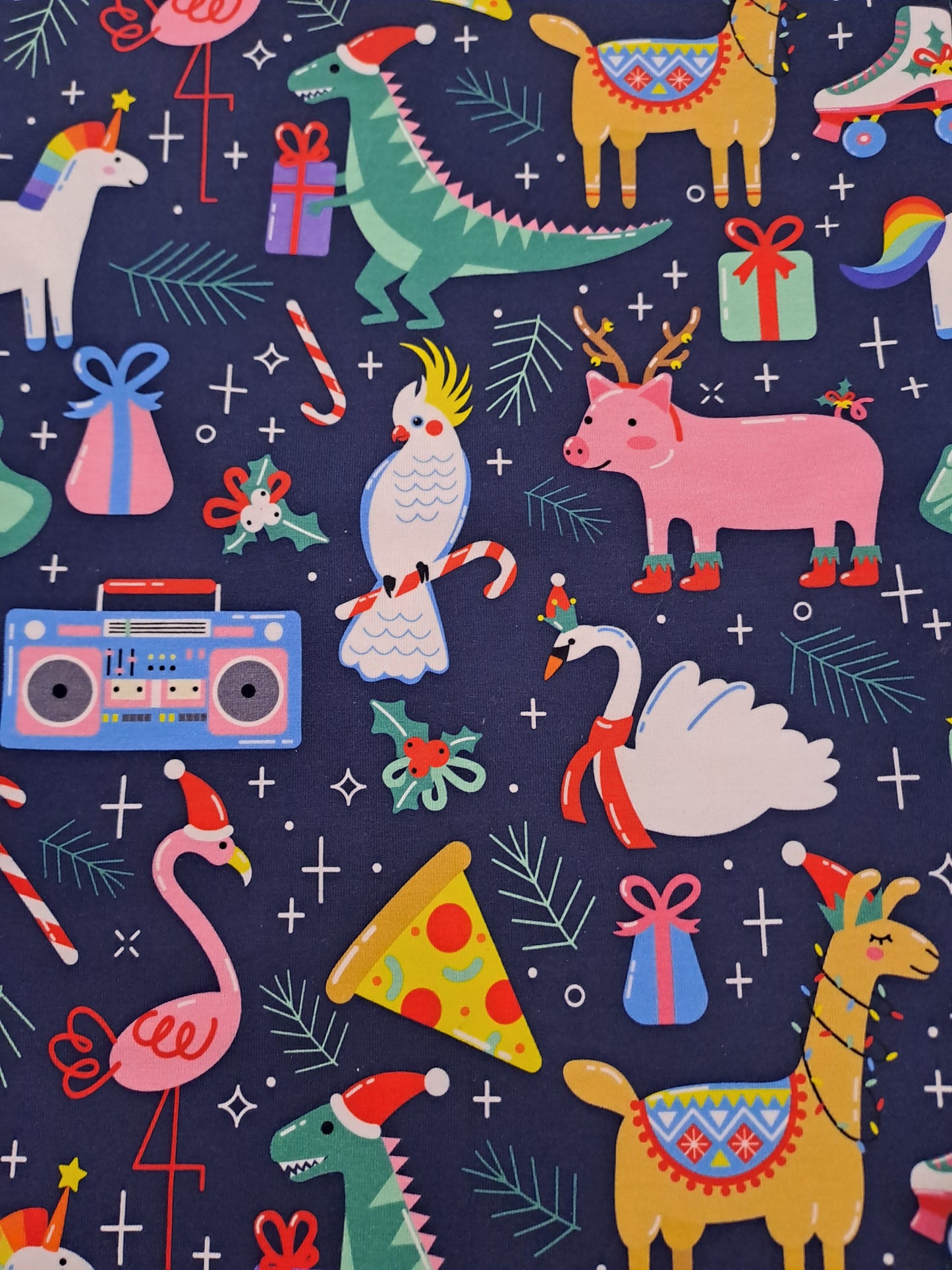 Kwaint Christmas Dinosaur Jumble 220gsm Cotton Lycra