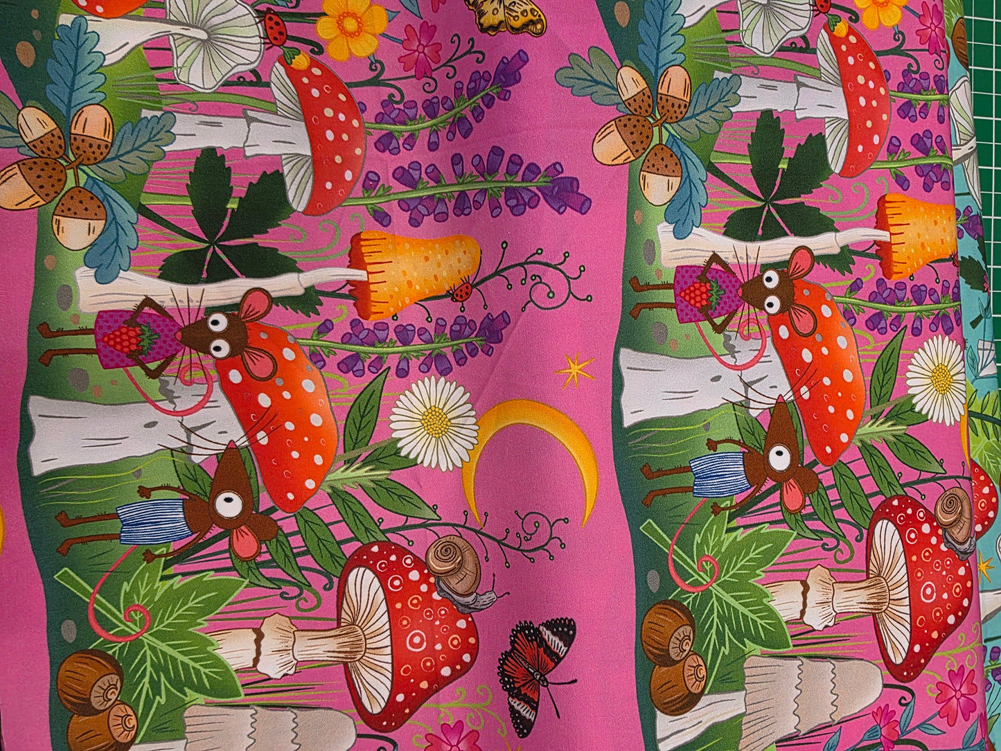 Karly Art Mouse & Mushrooms Pink Landscape Poplin