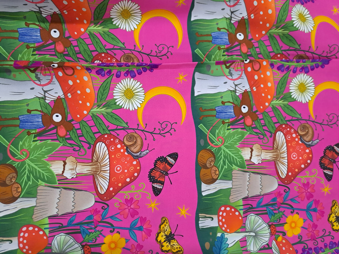 Karly Art Mouse and Mushrooms Landscape Pink 150gsm Twill