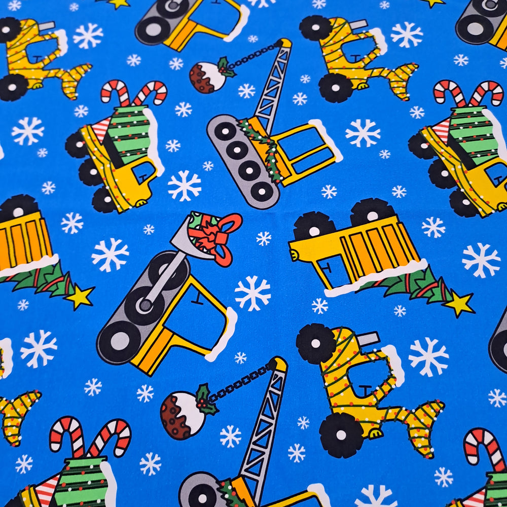 Fabric Mama Christmas Diggers 220gsm Cotton Lycra