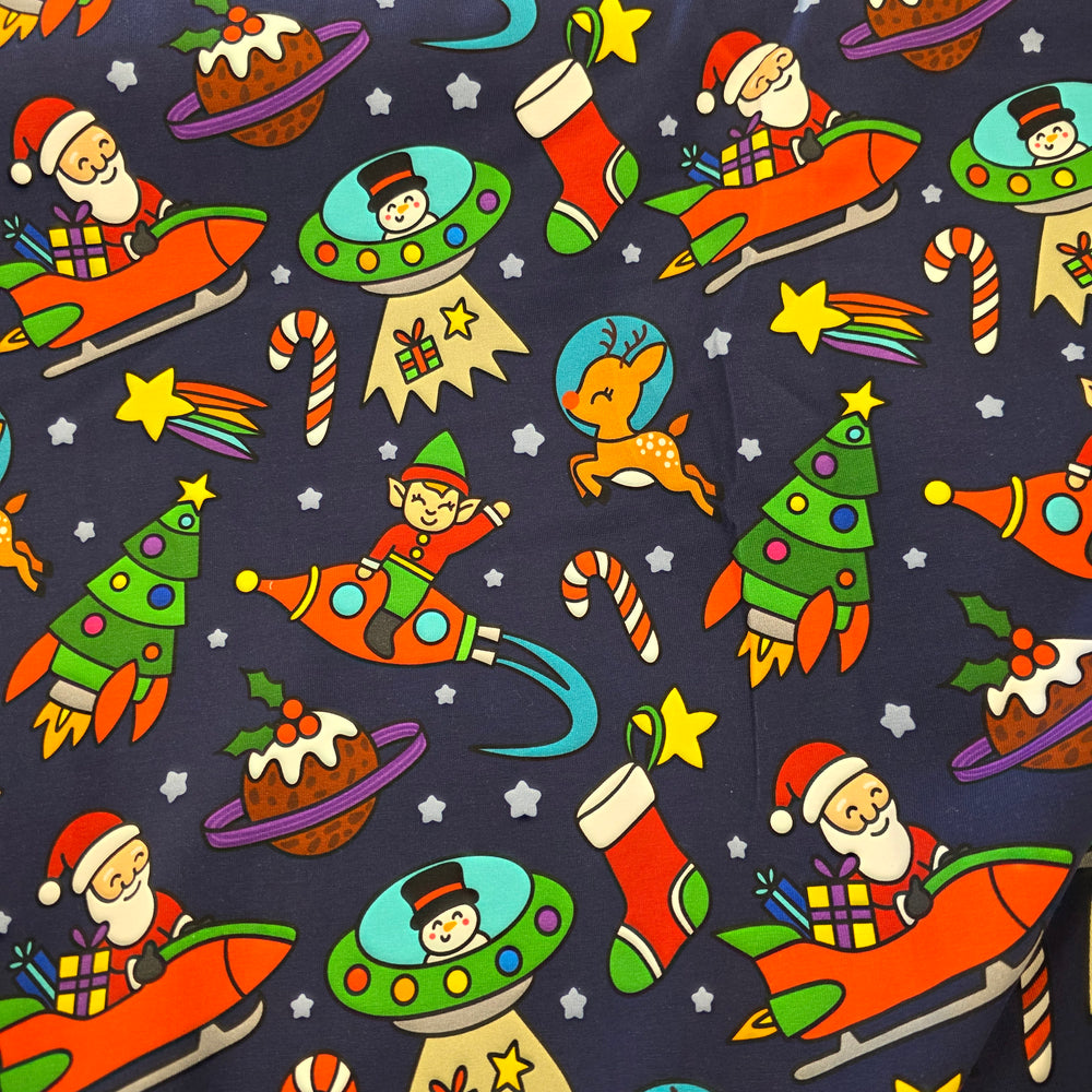Fabric Mama Christmas Space Characters Organic Cotton Lycra