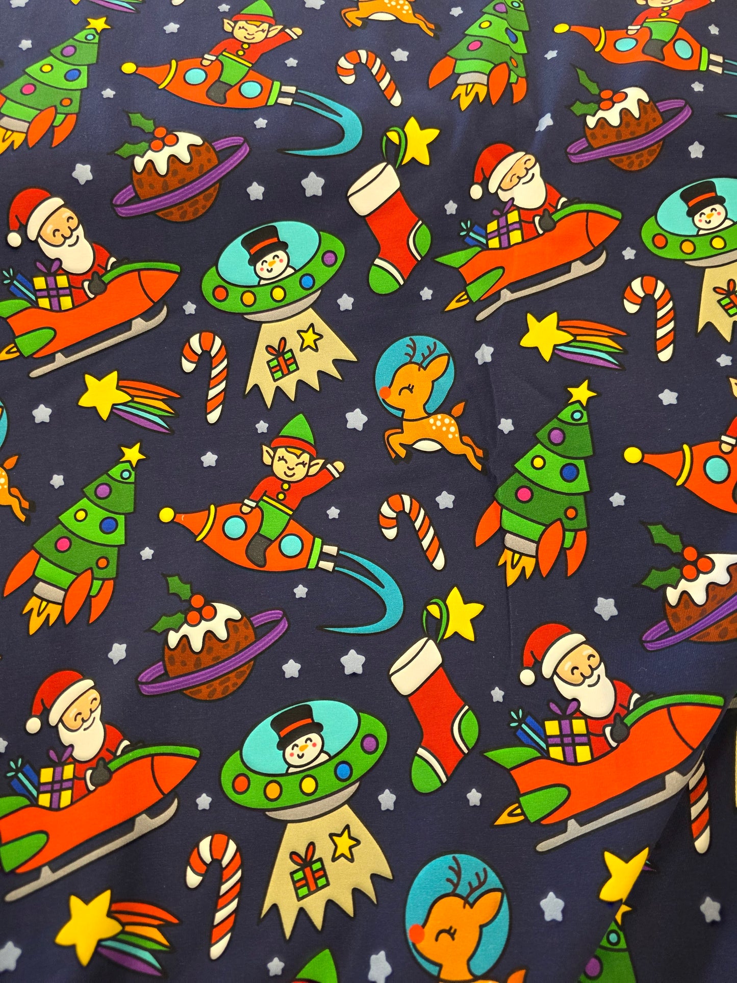 Fabric Mama Christmas Space Characters Organic Cotton Lycra