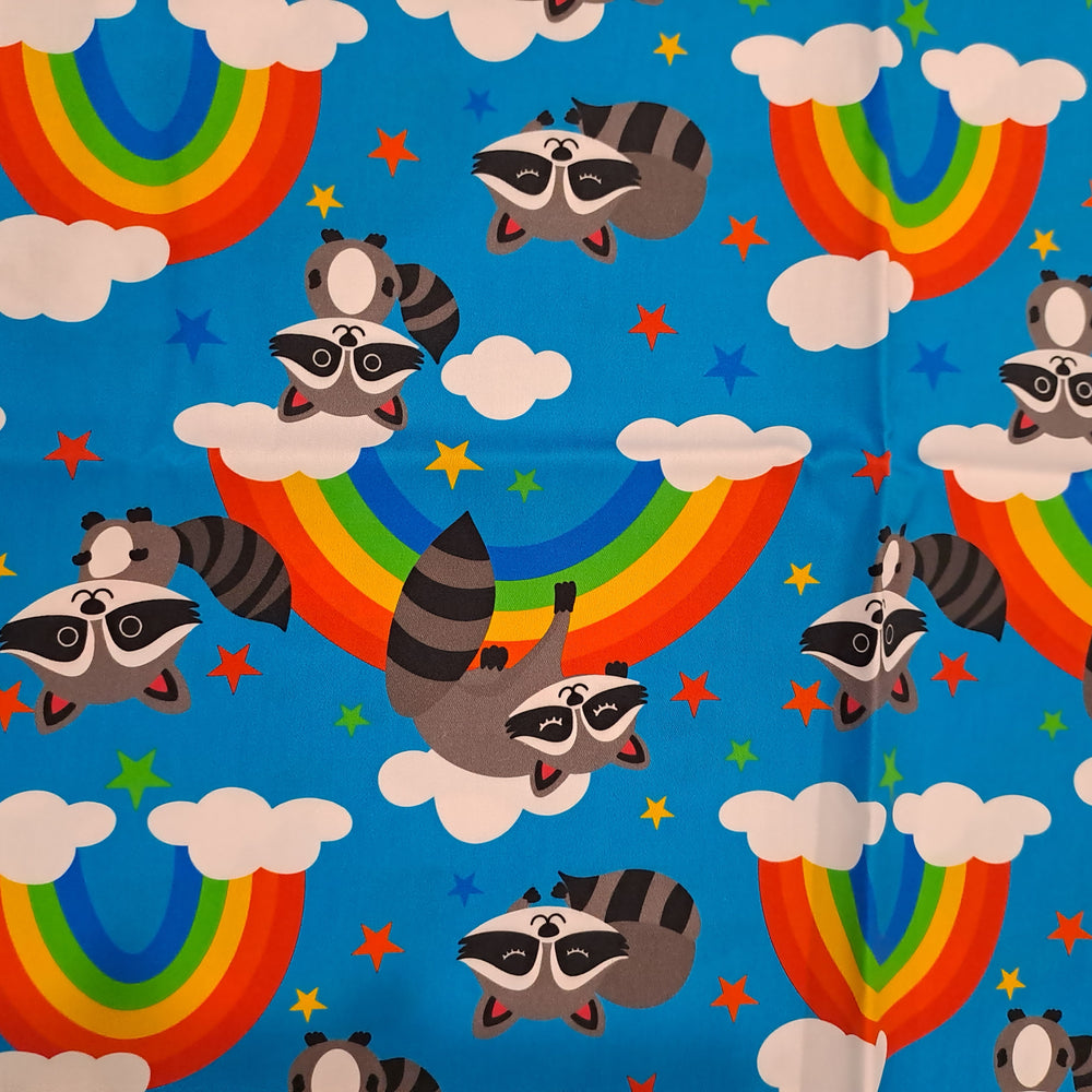 Fabric Mama Rainbow Racoons 150gsm Twill