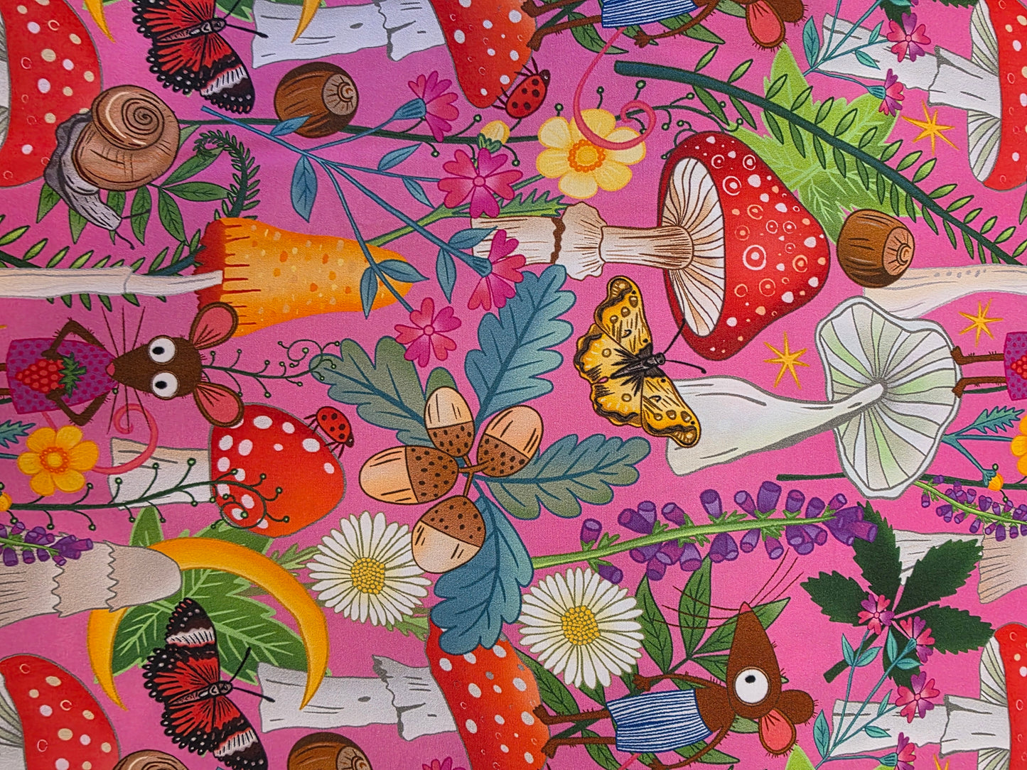 Karly Art Mouse & Mushrooms Pink Poplin